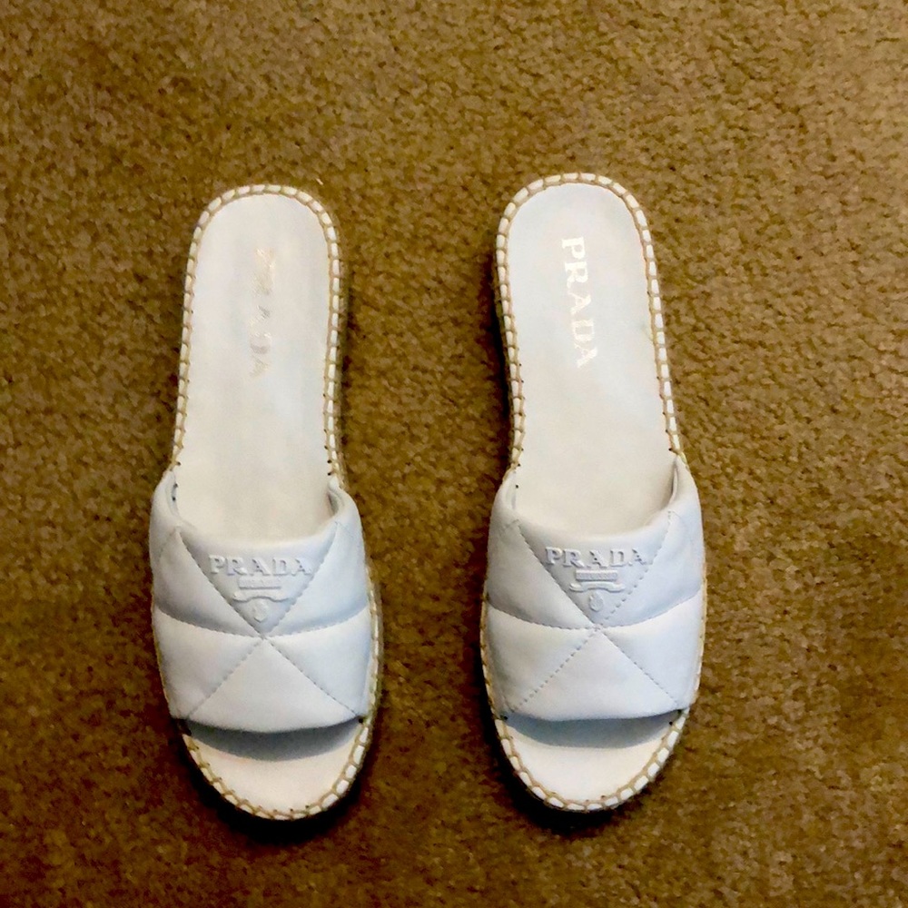 NIB PRADA White Leather Slides, Size 37